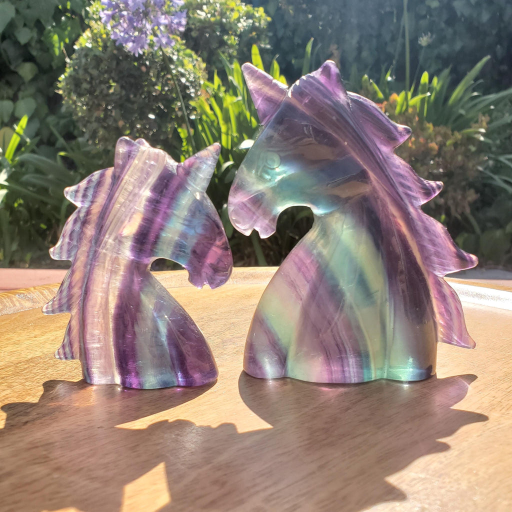 Chunky Rainbow Fluorite Unicorn - Stability, Concentration, Protection - Fluorite Carved Crystal Unicorn Healing Gemstone