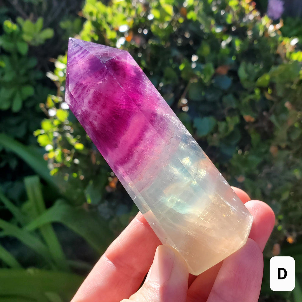 Rainbow Fluorite Tower - Stability, Concentration, Protection - Purple Banded Fluorite Crystal Point Healing Gemstone