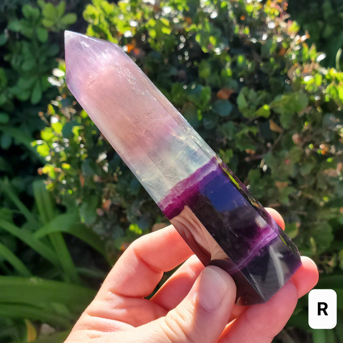 Rainbow Fluorite Tower - Stability, Concentration, Protection - Purple Banded Fluorite Crystal Point Healing Gemstone