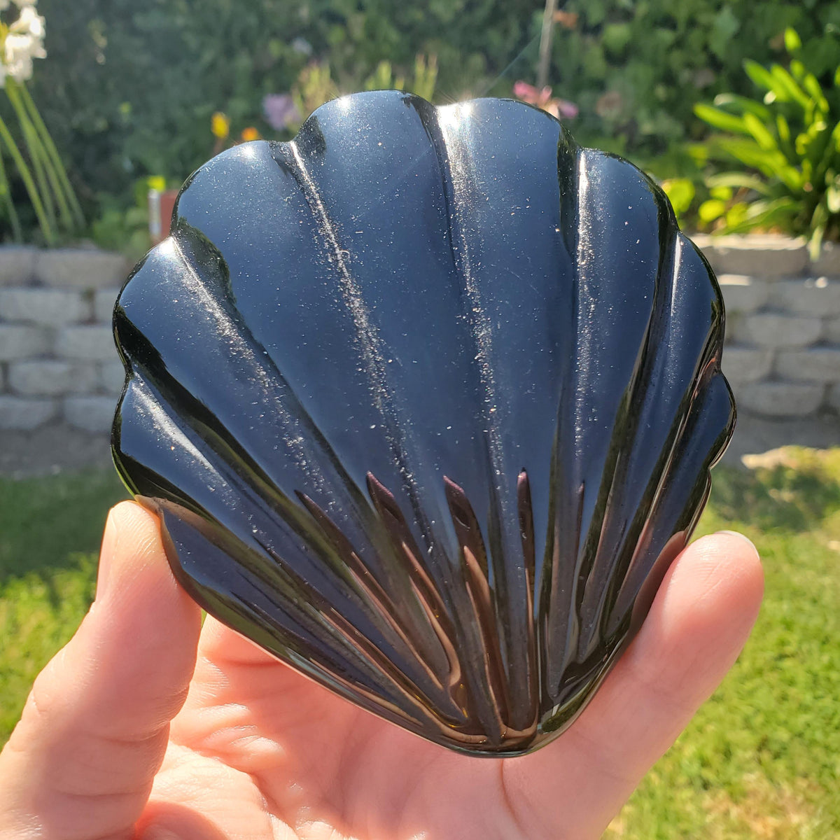 Obsidian Shell Mirror - Self Reflection, Release Negative Energies - Black Mirror Carving Crystal Decor for Makeup Vanity or Bathroom