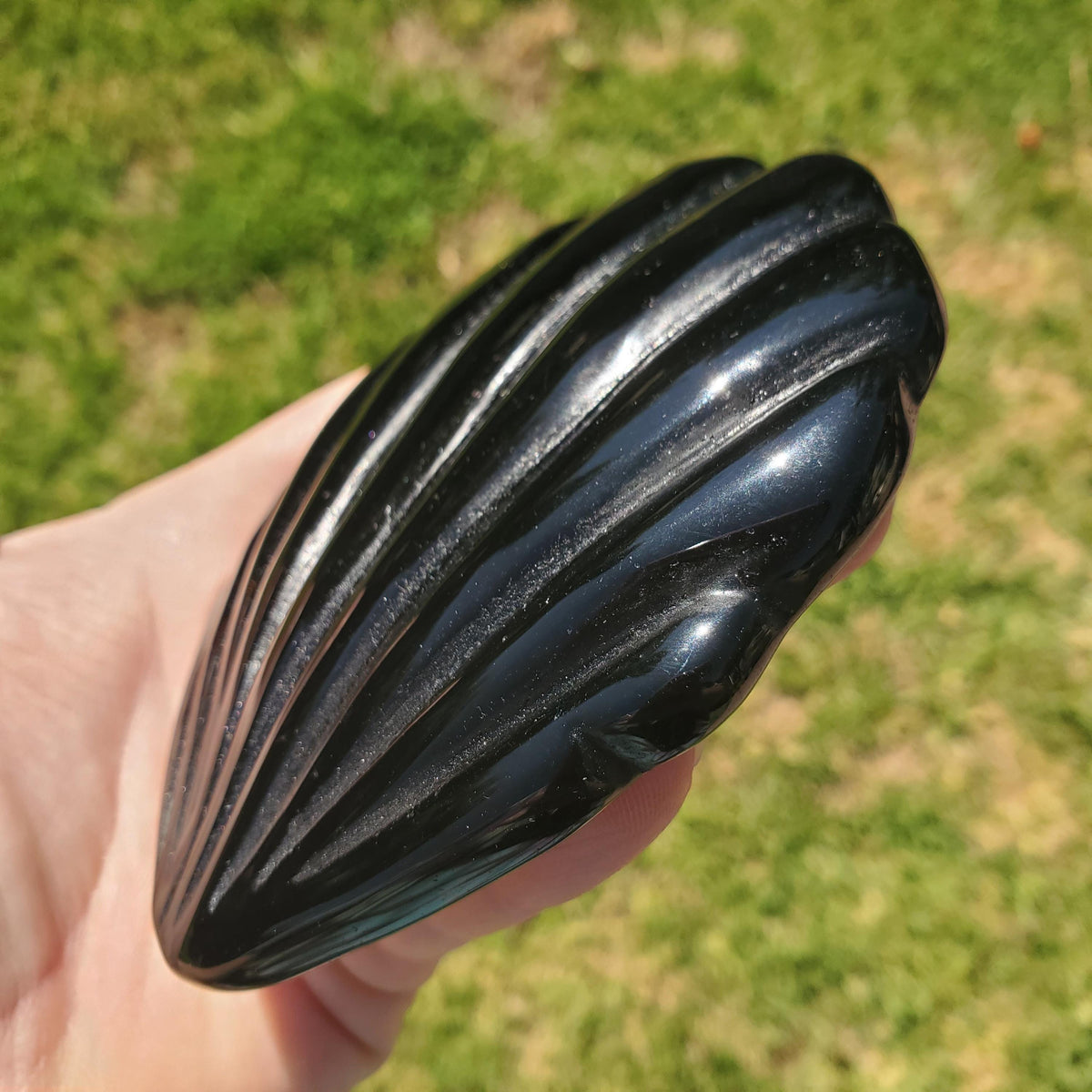 Obsidian Shell Mirror - Self Reflection, Release Negative Energies - Black Mirror Carving Crystal Decor for Makeup Vanity or Bathroom