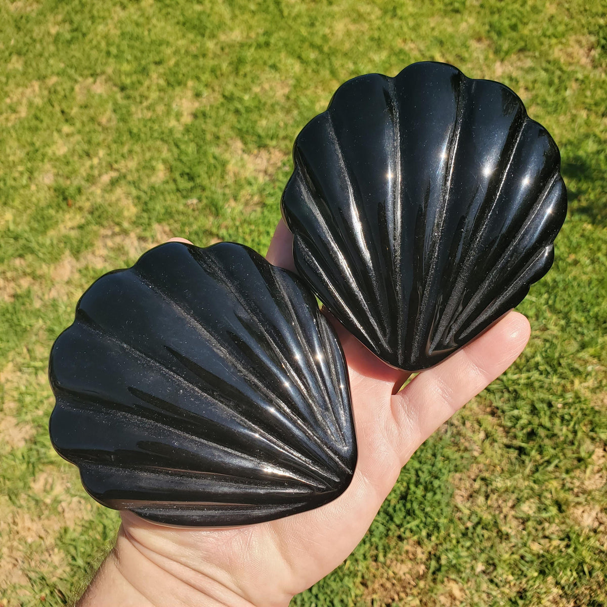 Obsidian Shell Mirror - Self Reflection, Release Negative Energies - Black Mirror Carving Crystal Decor for Makeup Vanity or Bathroom