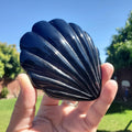 Obsidian Shell Mirror - Self Reflection, Release Negative Energies - Black Mirror Carving Crystal Decor for Makeup Vanity or Bathroom