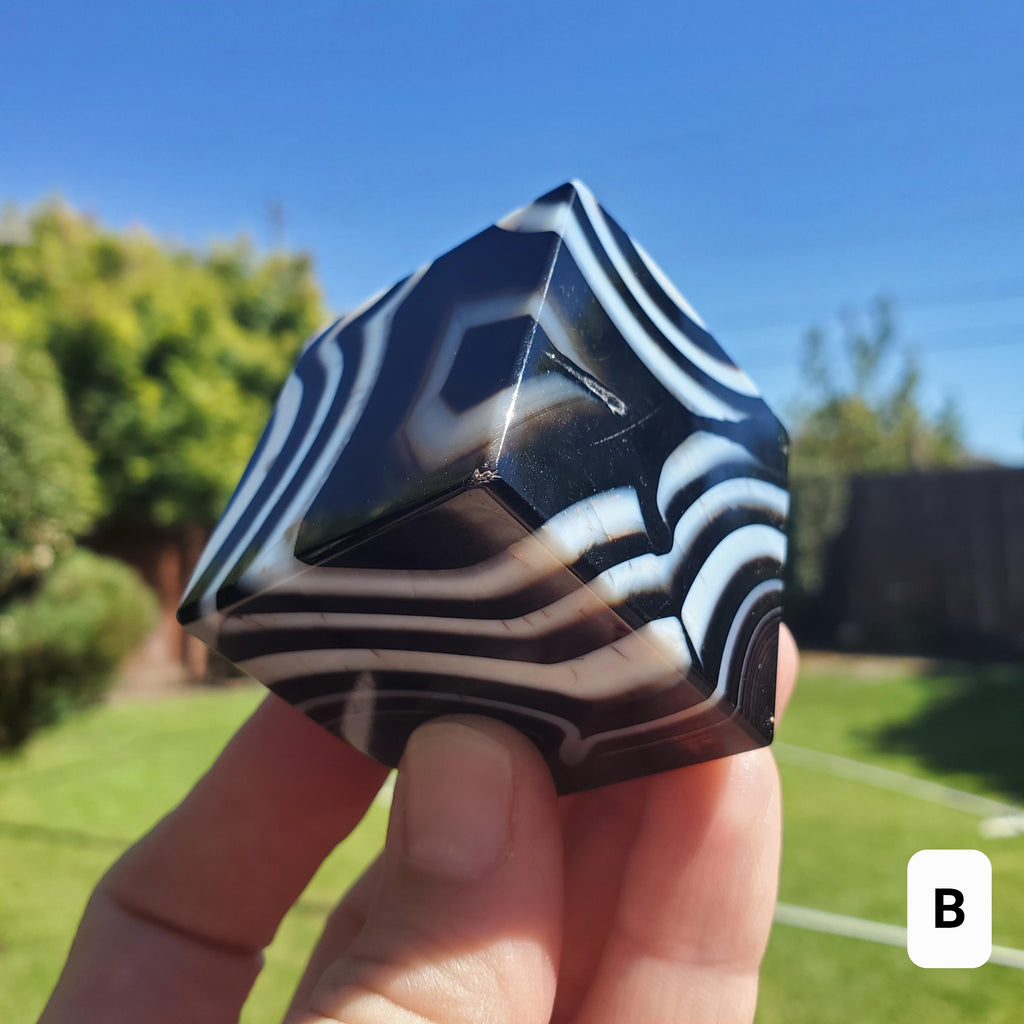Banded Black Agate Cube - Grounding, Protection, Peace, Centering, New Beginnings - Agate Crystal Cube Healing Gemstone