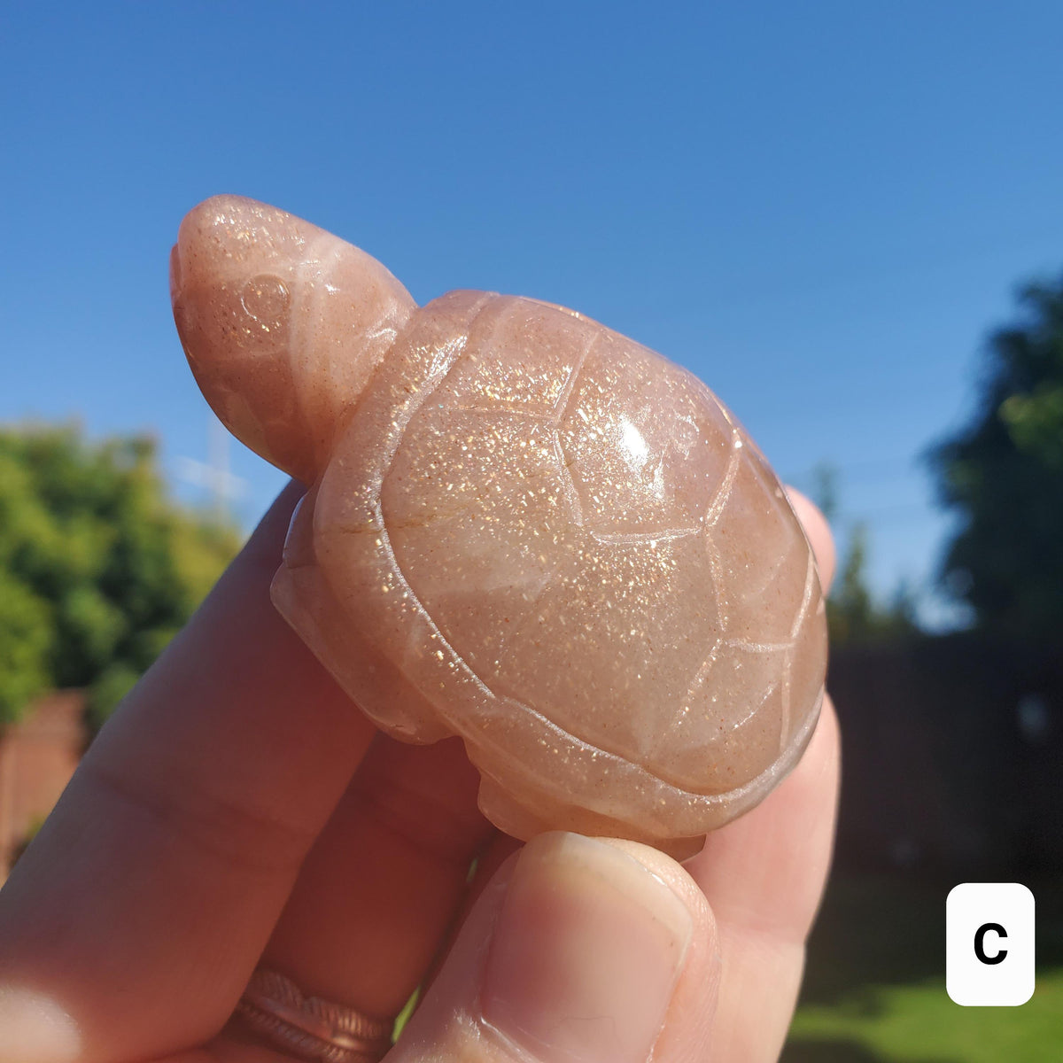 Sunstone Turtle - Uplifting, Excitement, Creativity, Carries Energy of the Sun - Flashy Crystal Turtle Healing Gemstone