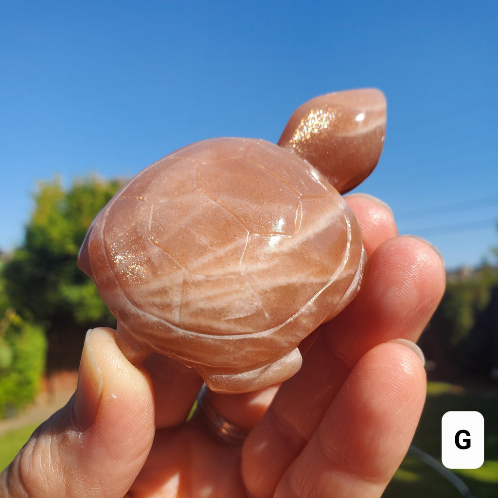 Sunstone Turtle - Uplifting, Excitement, Creativity, Carries Energy of the Sun - Flashy Crystal Turtle Healing Gemstone