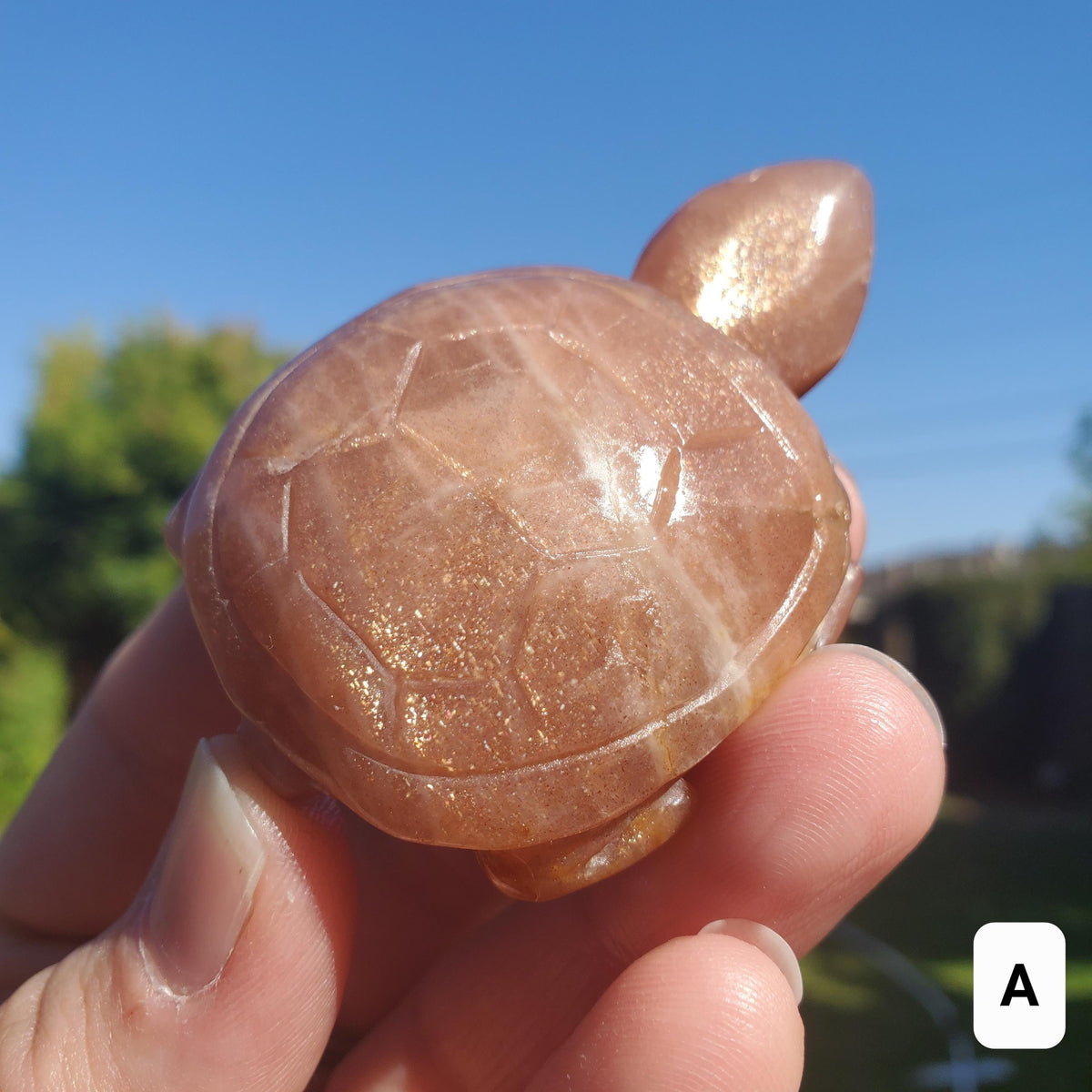 Sunstone Turtle - Uplifting, Excitement, Creativity, Carries Energy of the Sun - Flashy Crystal Turtle Healing Gemstone