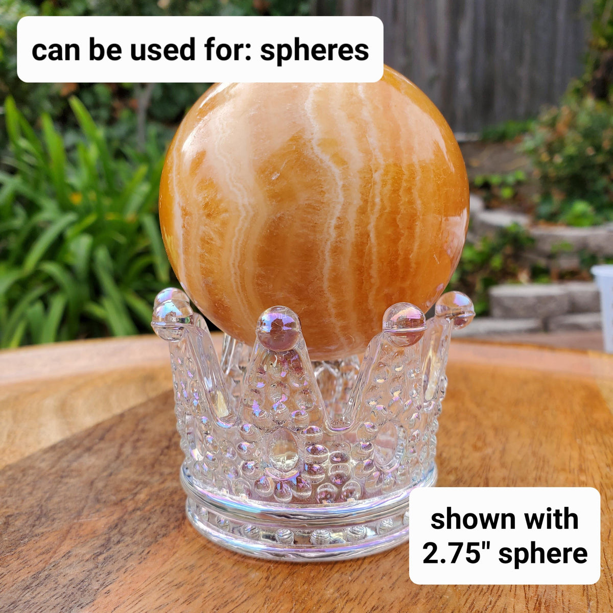 Crown Glass Stand | Will Hold Any 2" to 4" Sphere - Stand ONLY - Crystal Ball Stand Holder Display for Trinkets - With or without Aura