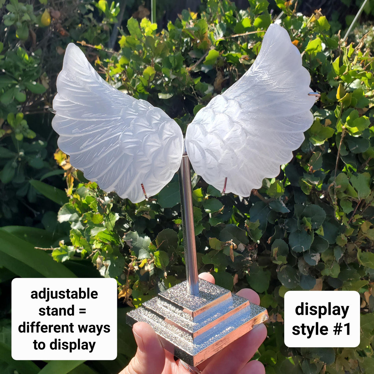 Selenite Angel Wings on Stand - Tranquility, Blessings, Love & Light - Satin Spar Selenite Wings Healing Stone Crystals