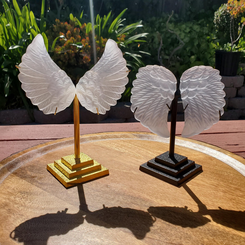 Selenite Angel Wings on Stand - Tranquility, Blessings, Love & Light - Satin Spar Selenite Wings Healing Stone Crystals