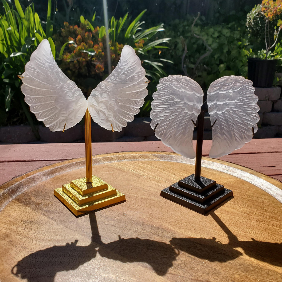 Selenite Angel Wings on Stand - Tranquility, Blessings, Love & Light - Satin Spar Selenite Wings Healing Stone Crystals