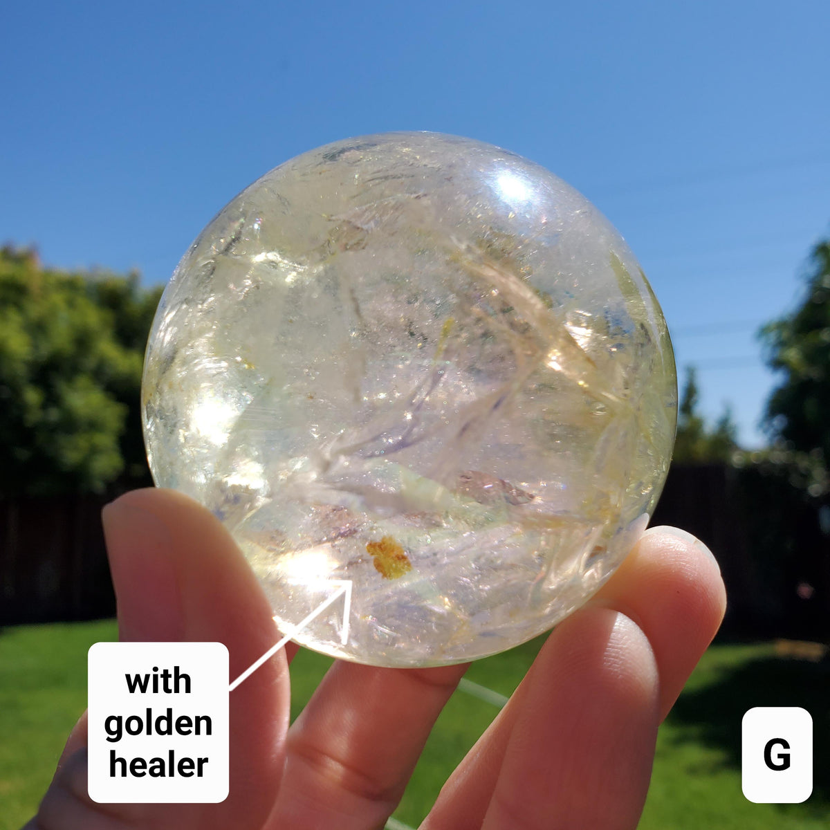 Aura Quartz Sphere - Counteracts Negative Energy, Magnifies Positive Energy, Cleanses Aura - Angel Quartz Crystal Ball Healing Gemstone