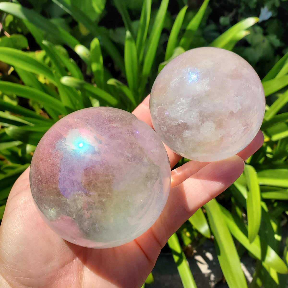Aura Quartz Sphere - Counteracts Negative Energy, Magnifies Positive Energy, Cleanses Aura - Angel Quartz Crystal Ball Healing Gemstone