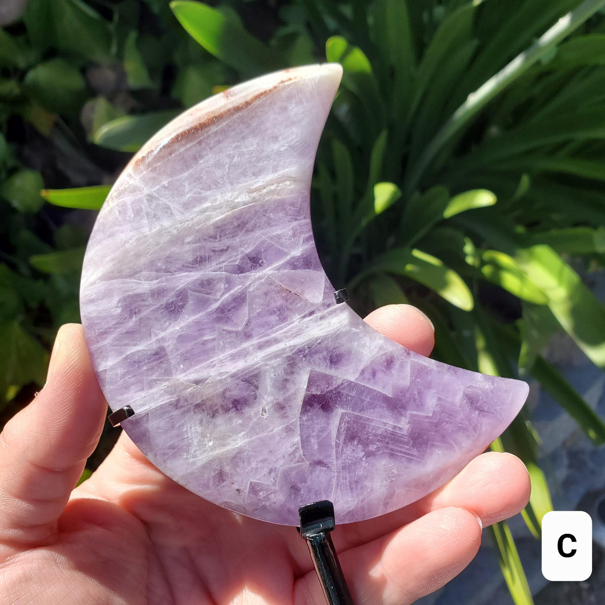 Light Dream Amethyst Moon on Stand - Calming, Energetic Protection, Positivity, Divine Love - Purple Amethyst Moon Crystal Gemstone