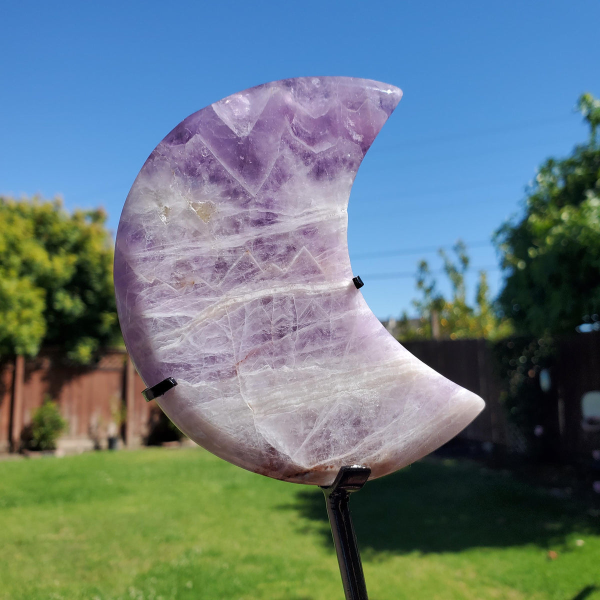 Light Dream Amethyst Moon on Stand - Calming, Energetic Protection, Positivity, Divine Love - Purple Amethyst Moon Crystal Gemstone