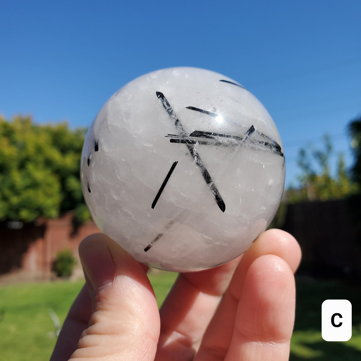 Tourmaline Quartz Sphere - Magnification, Clarity, EMF Protection - Tourmalated Quartz Crystal Ball Healing Crystals Gemstones