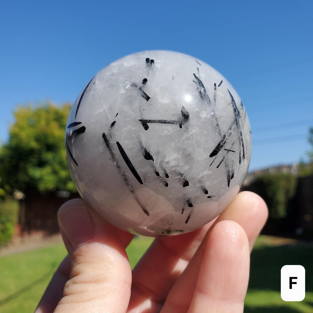 Tourmaline Quartz Sphere - Magnification, Clarity, EMF Protection - Tourmalated Quartz Crystal Ball Healing Crystals Gemstones