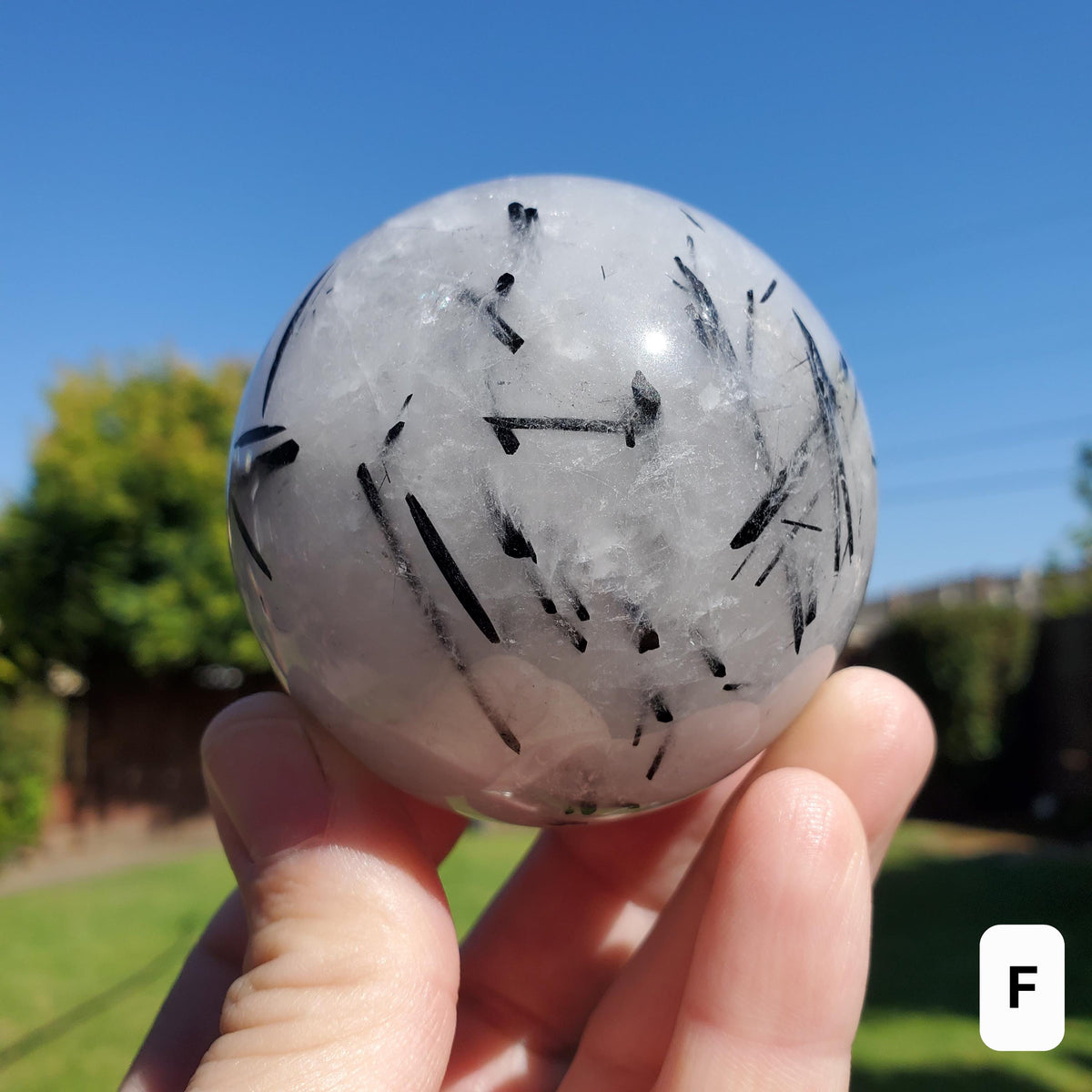 Tourmaline Quartz Sphere - Magnification, Clarity, EMF Protection - Tourmalated Quartz Crystal Ball Healing Crystals Gemstones