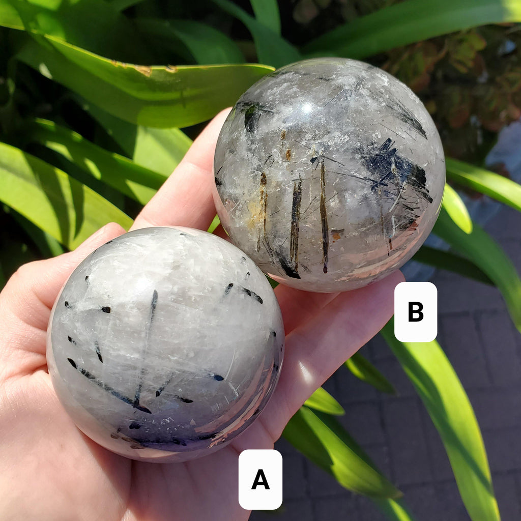 Tourmaline Quartz Sphere - Magnification, Clarity, EMF Protection - Tourmalated Quartz Crystal Ball Healing Crystals Gemstones