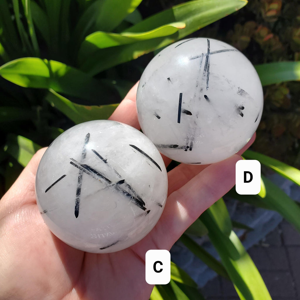 Tourmaline Quartz Sphere - Magnification, Clarity, EMF Protection - Tourmalated Quartz Crystal Ball Healing Crystals Gemstones