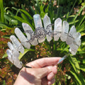 Aura Quartz Crown with Silver Moon Phase - Magnifies Your Intention, Counteracts Negative, Energizes Positive Energy - Quartz Goddess Crown