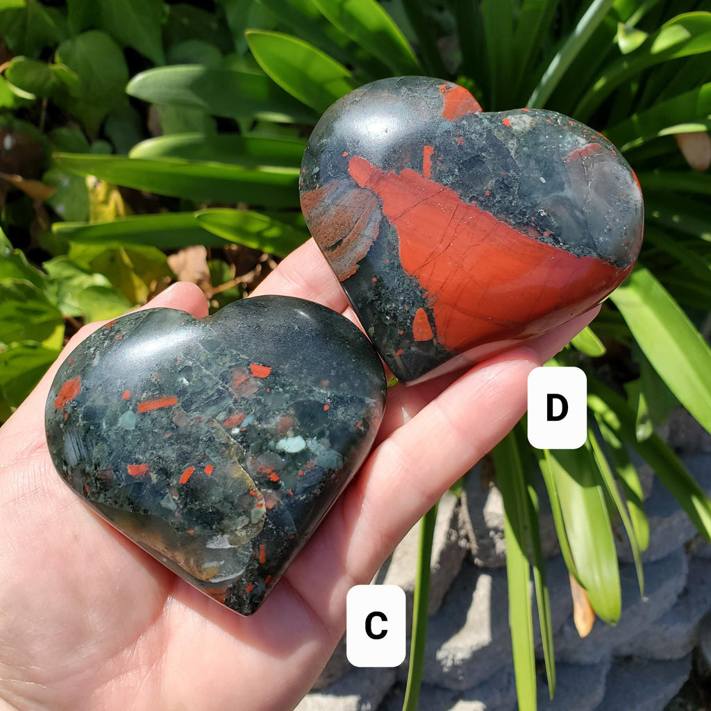 Chunky African Bloodstone Heart- Calming, Grounding, Persistence, Courage - Black and Red Crystal Heart Carving Crystal Gemstone