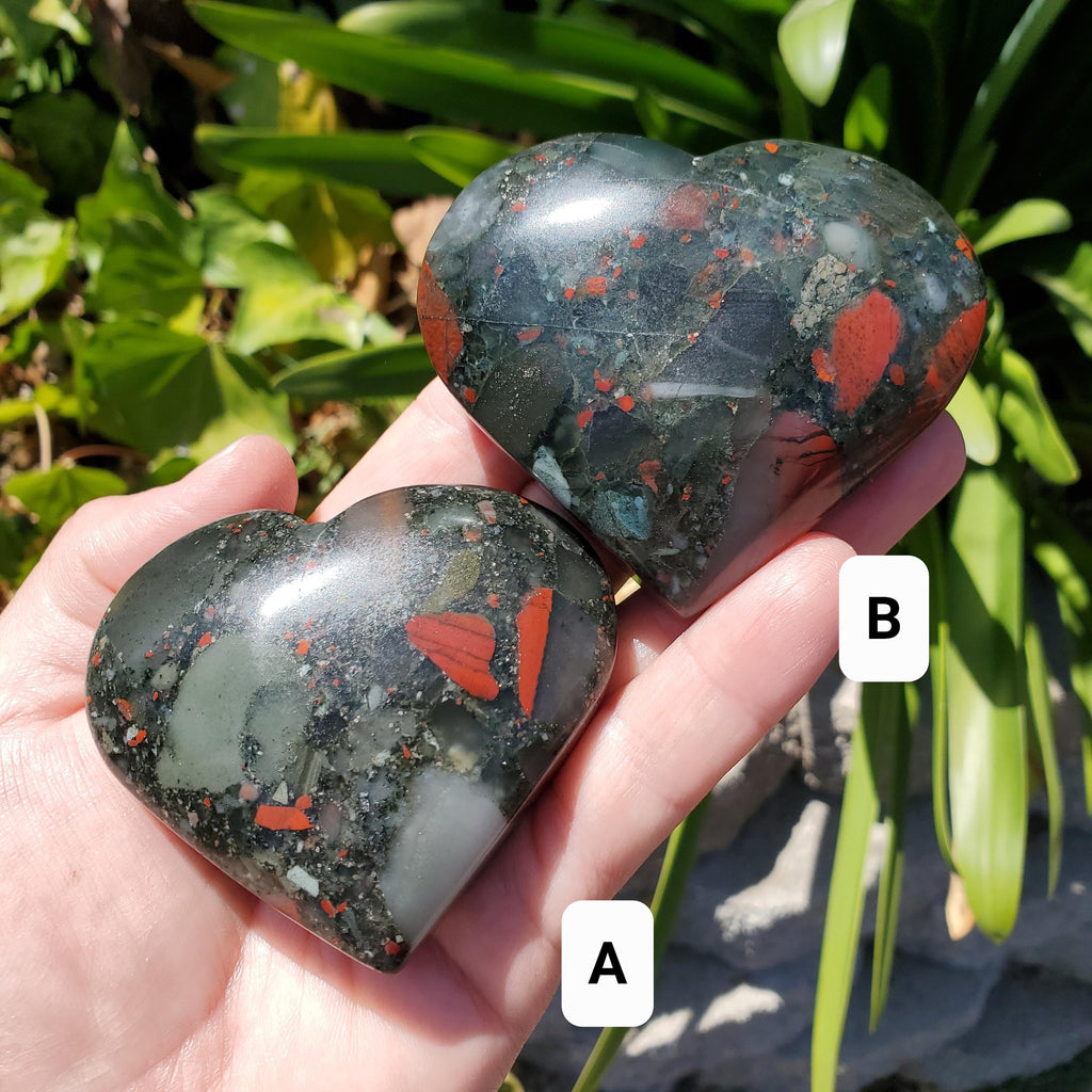 Chunky African Bloodstone Heart- Calming, Grounding, Persistence, Courage - Black and Red Crystal Heart Carving Crystal Gemstone