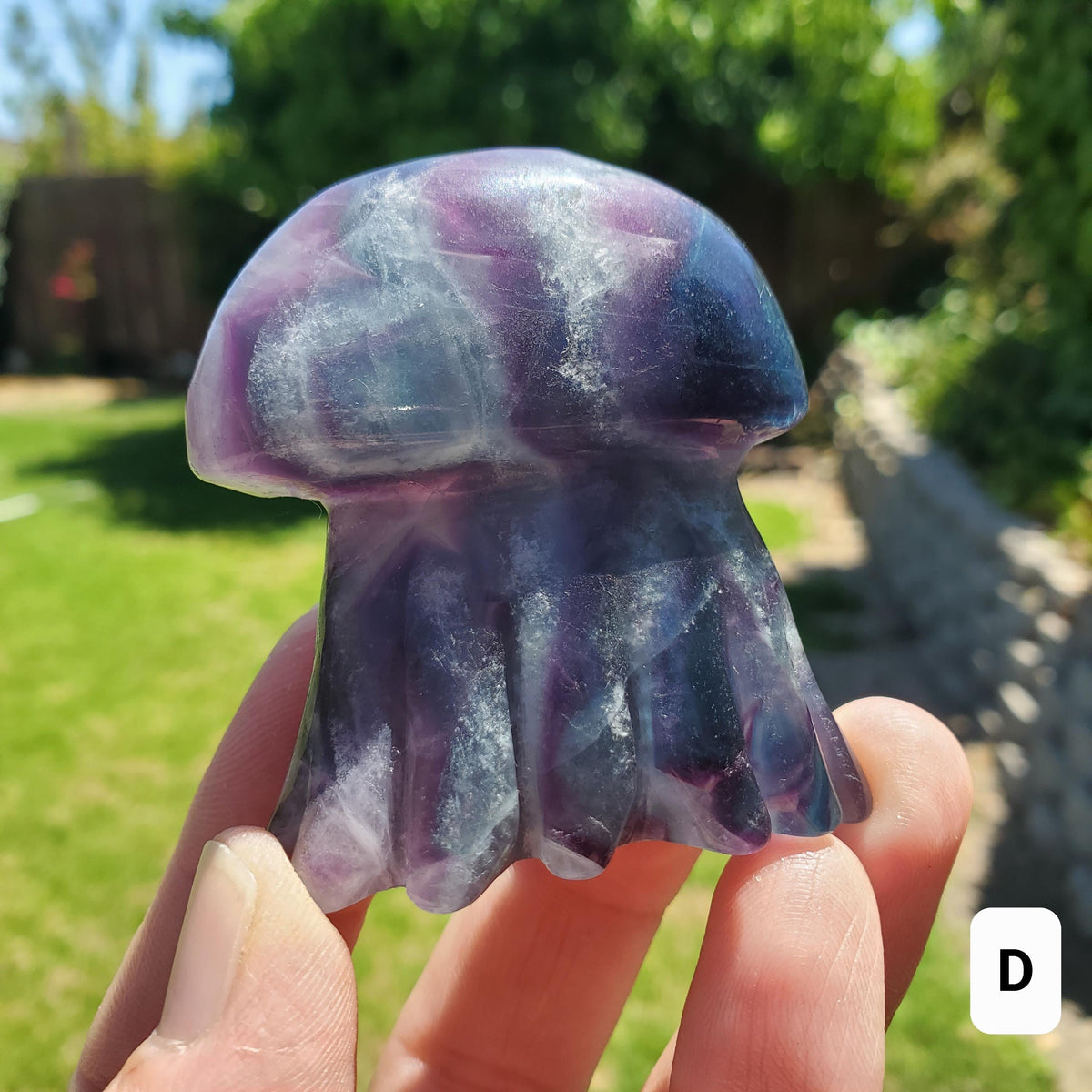 Cute Rainbow Fluorite Jellyfish - Stability, Concentration, Protection - Fluorite Crystal Jellyfish Standing Healing Gemstone