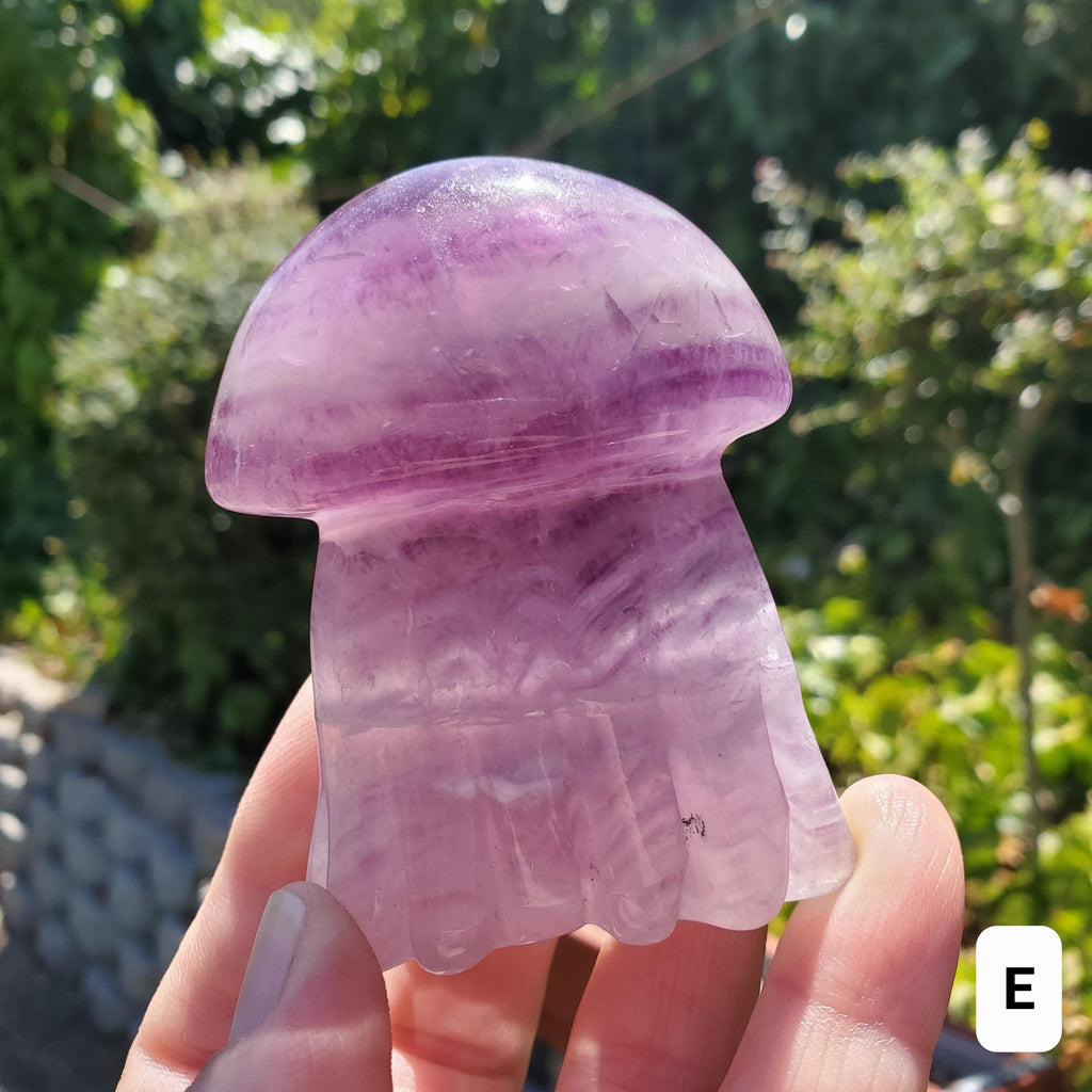 Banded Purple Fluorite Jellyfish - Stability, Concentration, Energetic Protection - Crystal Jellyfish Carving Healing Crystal Gemstone