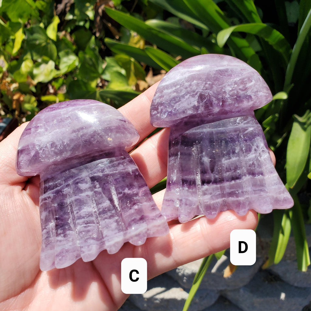 Banded Purple Fluorite Jellyfish - Stability, Concentration, Energetic Protection - Crystal Jellyfish Carving Healing Crystal Gemstone