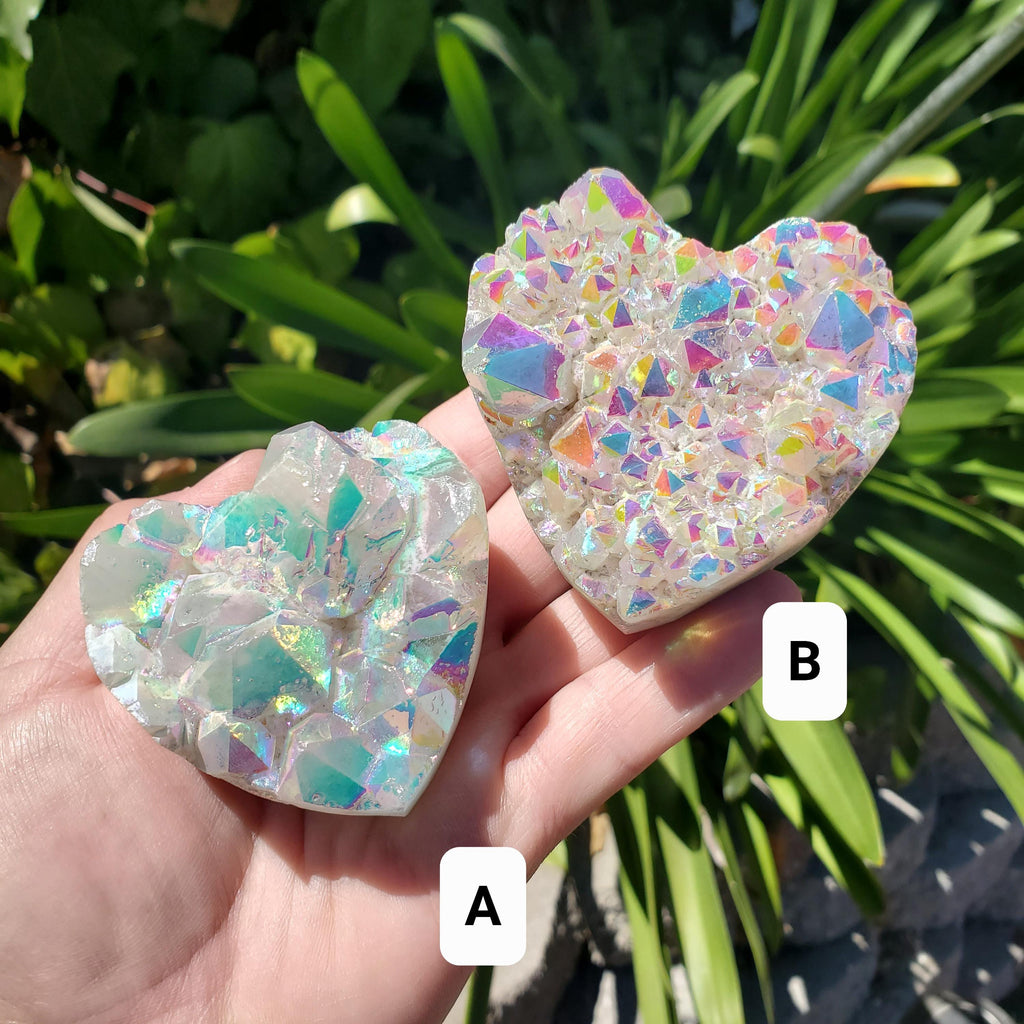 Flashy Aura Quartz Heart Cluster - Counteracts Negative, Energizes Positive Energy - Rainbow Cluster Heart Healing Stone Crystals Gemstones