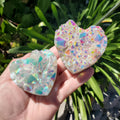 Flashy Aura Quartz Heart Cluster - Counteracts Negative, Energizes Positive Energy - Rainbow Cluster Heart Healing Stone Crystals Gemstones