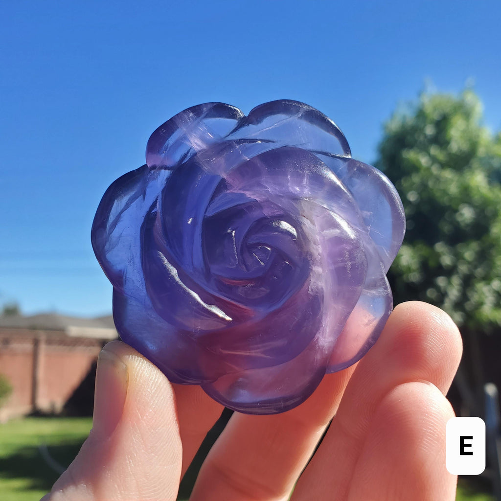 Purple Fluorite Flower - The Dream Crystal, Mental Concentration, Clears Negativity - Fluorite Crystal Rose Carving Healing Gemstones