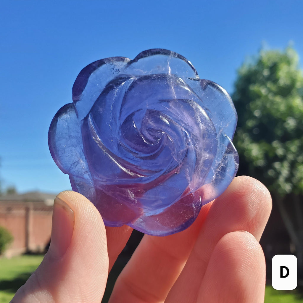 Purple Fluorite Flower - The Dream Crystal, Mental Concentration, Clears Negativity - Fluorite Crystal Rose Carving Healing Gemstones