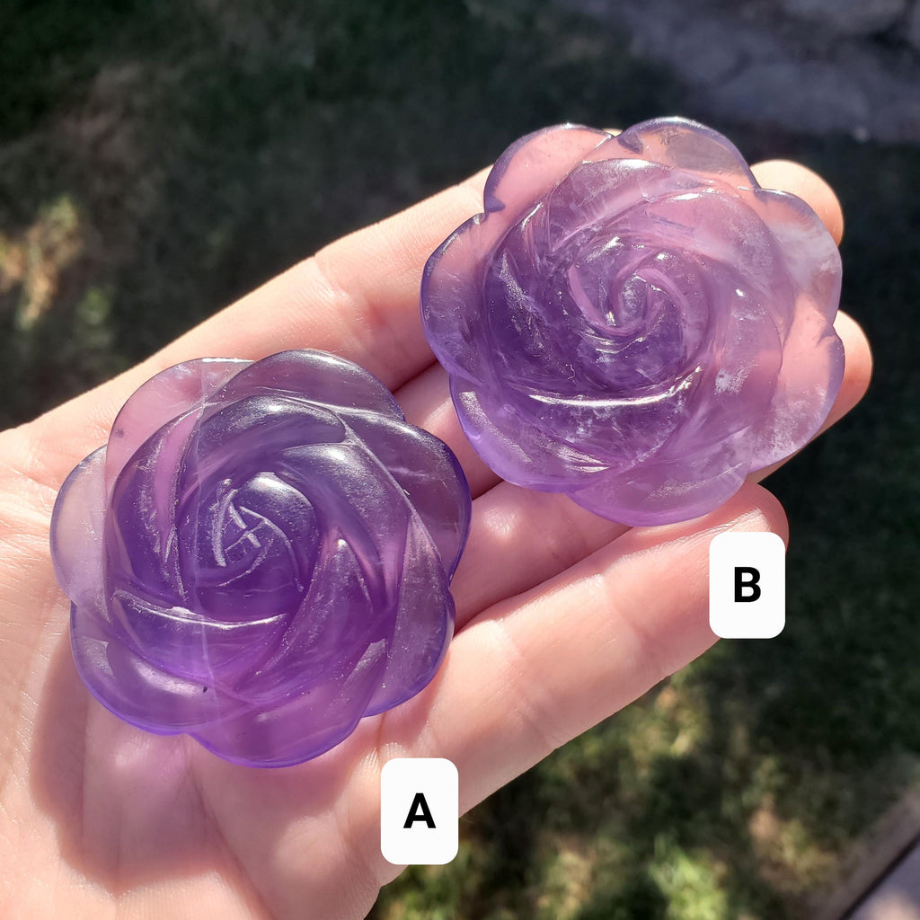 Purple Fluorite Flower - The Dream Crystal, Mental Concentration, Clears Negativity - Fluorite Crystal Rose Carving Healing Gemstones