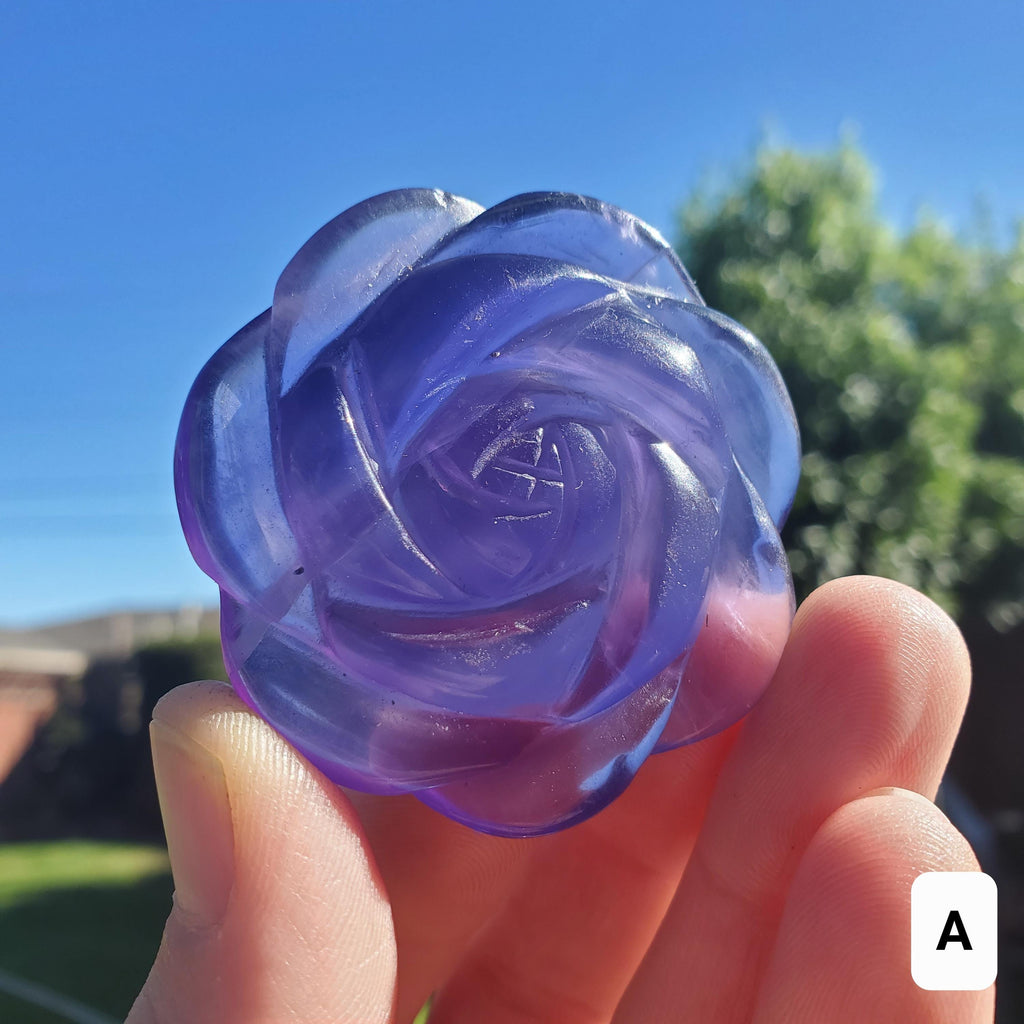 Purple Fluorite Flower - The Dream Crystal, Mental Concentration, Clears Negativity - Fluorite Crystal Rose Carving Healing Gemstones