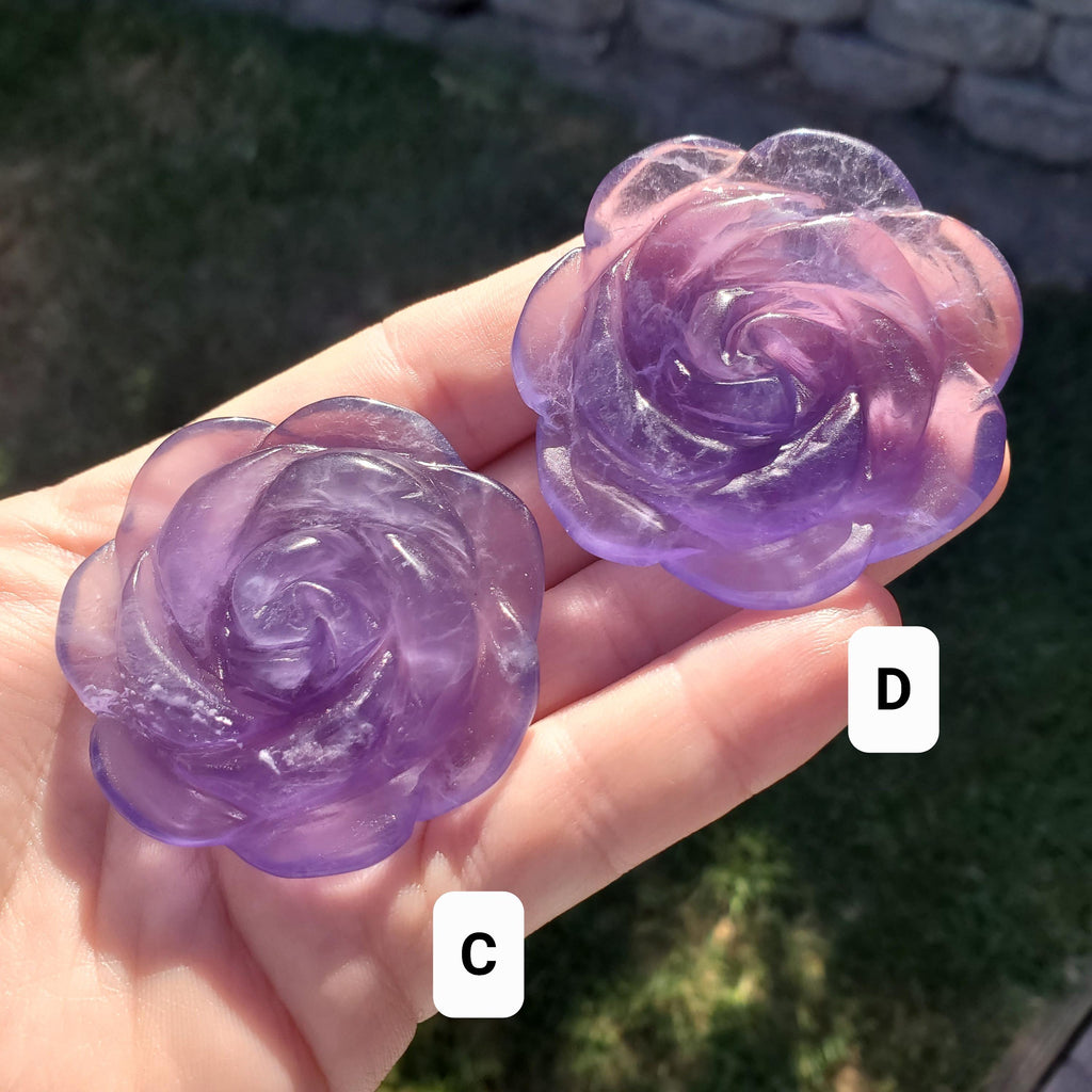 Purple Fluorite Flower - The Dream Crystal, Mental Concentration, Clears Negativity - Fluorite Crystal Rose Carving Healing Gemstones