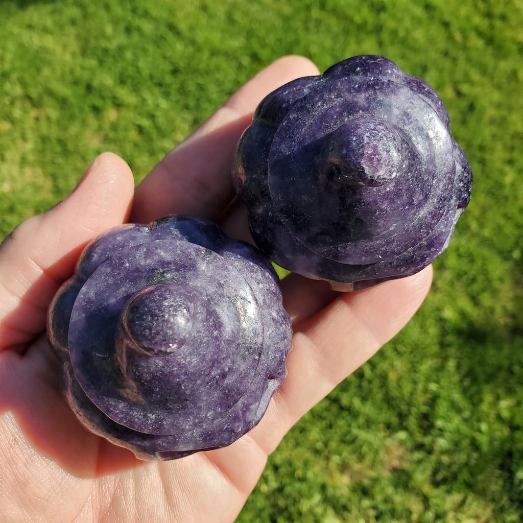 Lepidolite Purple Pumpkin - Helps You Through Change, Anti-Anxiety, Calming, Relaxing - Purple Jack O Lantern with Witch Hat Halloween Decor