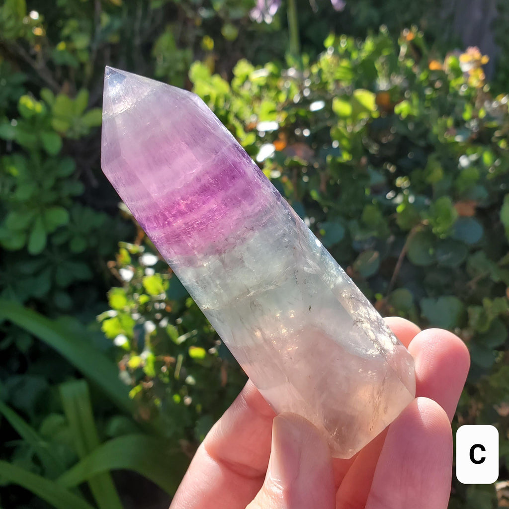 Rainbow Fluorite Tower - Stability, Concentration, Protection - Purple Banded Fluorite Crystal Point Healing Gemstone