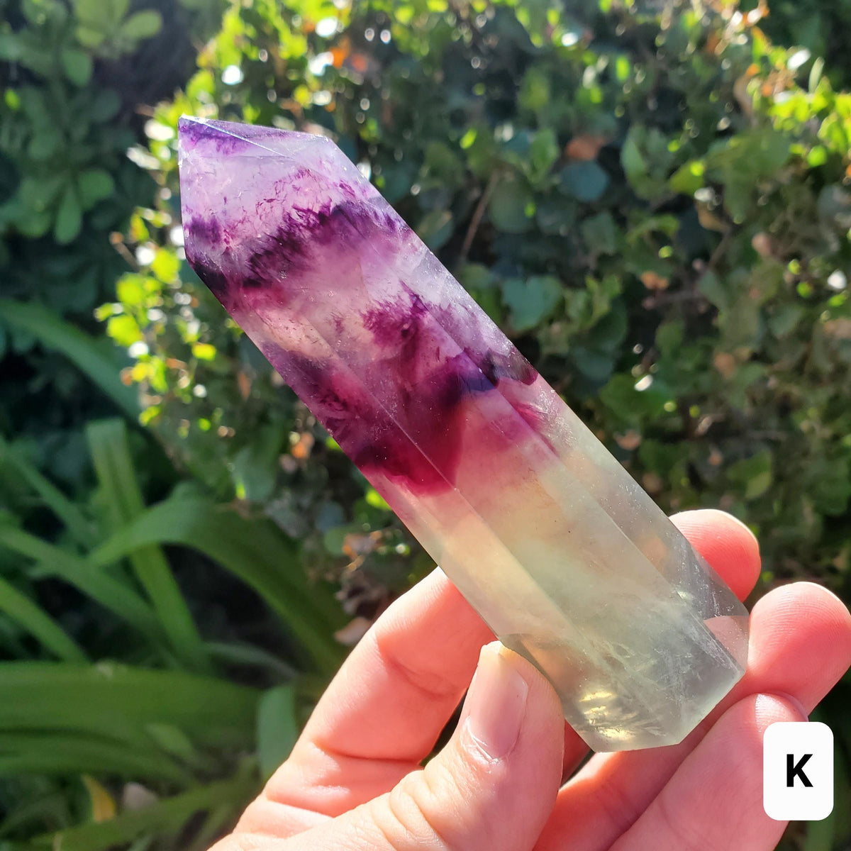 Rainbow Fluorite Tower - Stability, Concentration, Protection - Purple Banded Fluorite Crystal Point Healing Gemstone