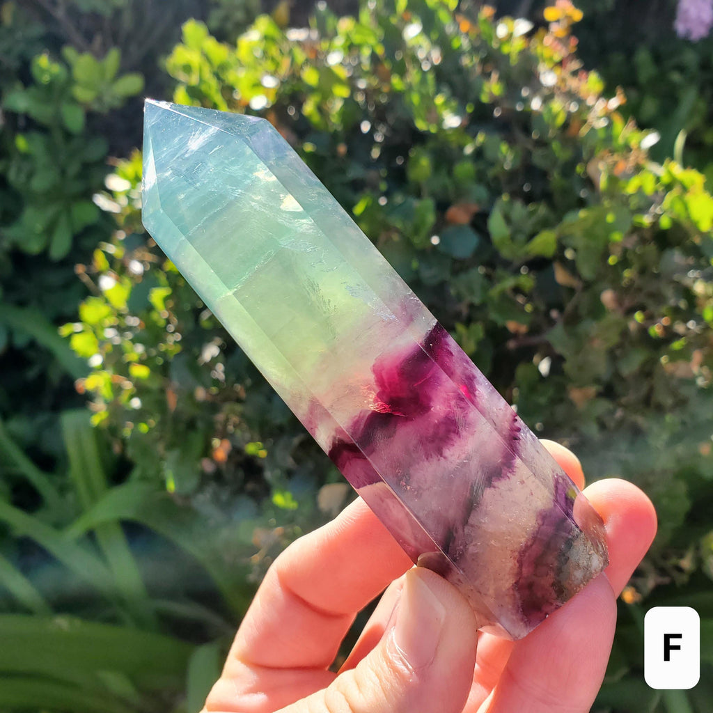 Rainbow Fluorite Tower - Stability, Concentration, Protection - Purple Banded Fluorite Crystal Point Healing Gemstone