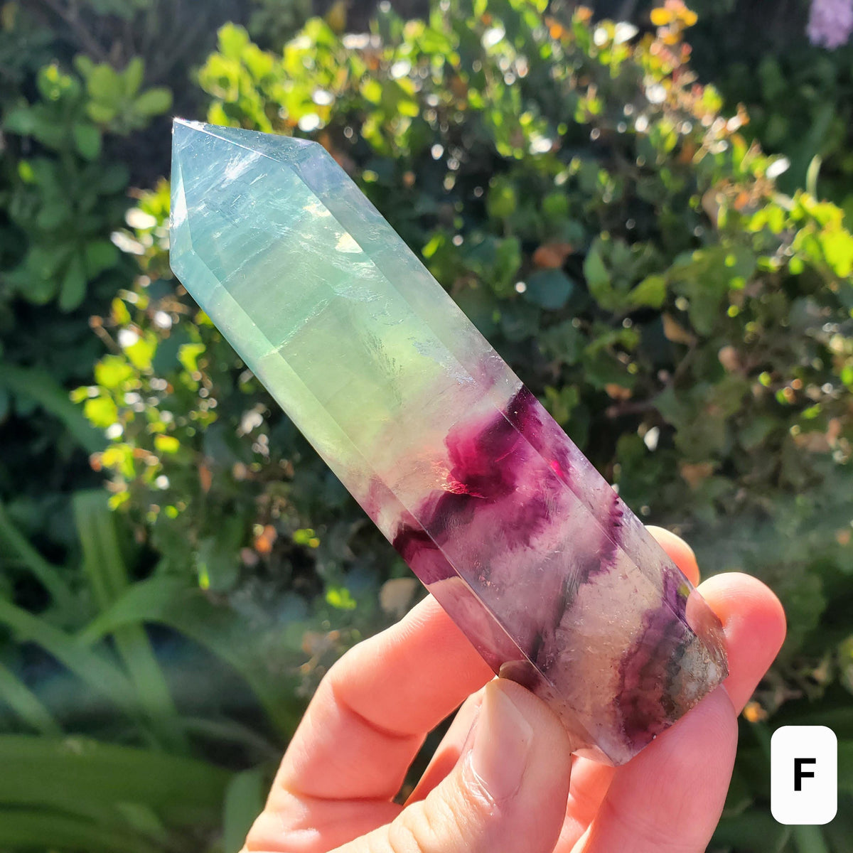 Rainbow Fluorite Tower - Stability, Concentration, Protection - Purple Banded Fluorite Crystal Point Healing Gemstone