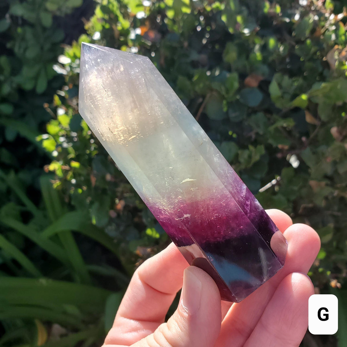 Rainbow Fluorite Tower - Stability, Concentration, Protection - Purple Banded Fluorite Crystal Point Healing Gemstone
