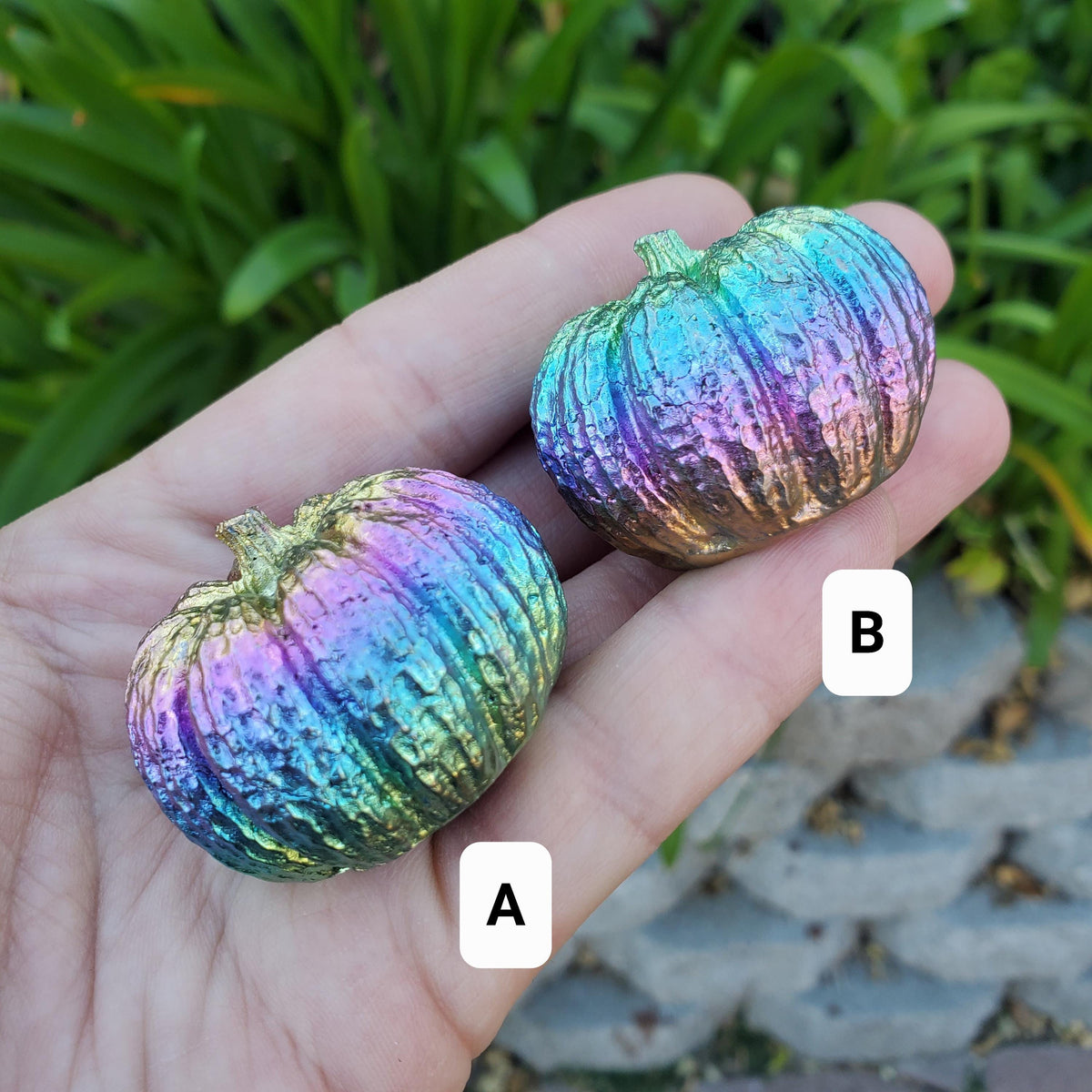 Cute Bismuth Pumpkin - Helps Bond Relationships, Strengthens Visualizations - Pumpkin Carving Healing Gemstones For Halloween Decor