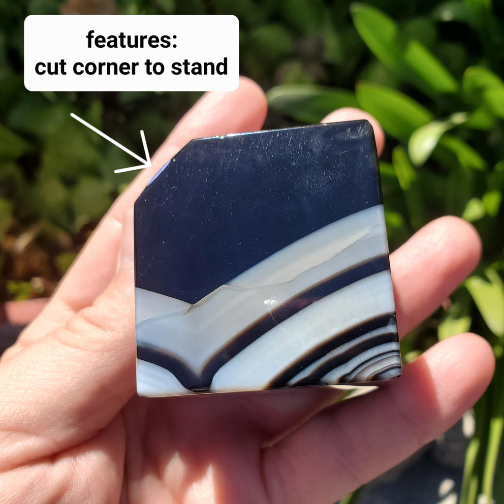 Banded Black Agate Cube - Grounding, Protection, Peace, Centering, New Beginnings - Agate Crystal Cube Healing Gemstone
