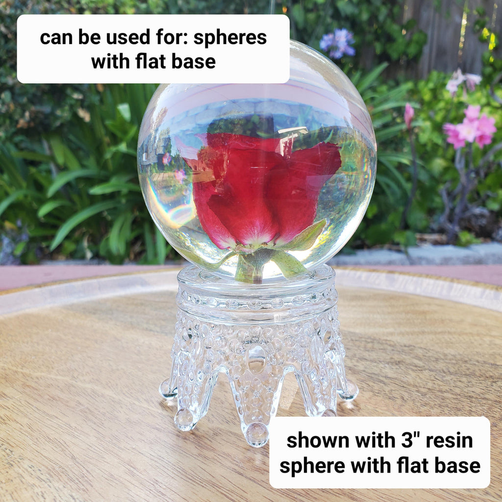 Crown Glass Stand | Will Hold Any 2" to 4" Sphere - Stand ONLY - Crystal Ball Stand Holder Display for Trinkets - With or without Aura