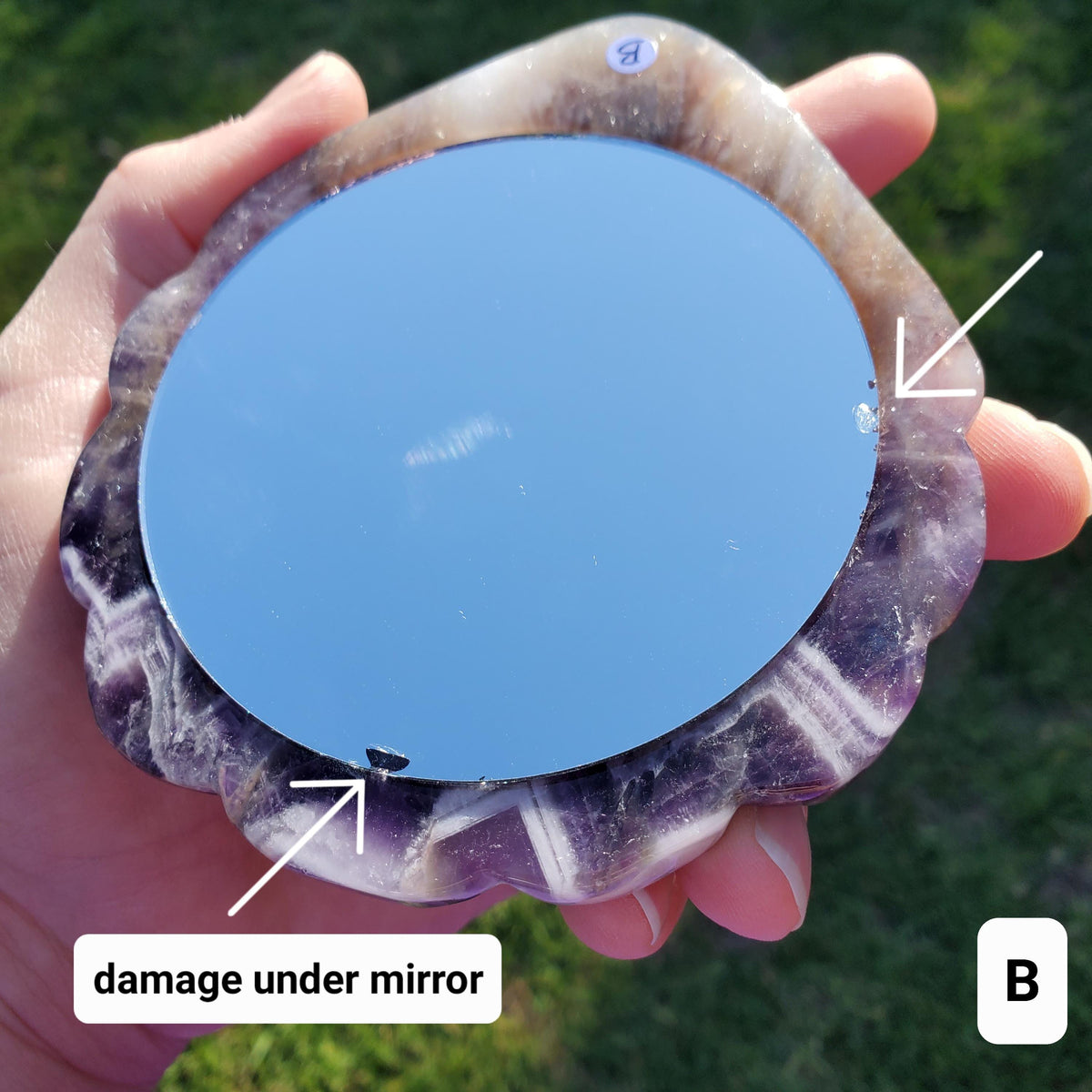Dream Amethyst Seashell Mirror - Calming, Energetic Protection, Positivity, Divine Love - Amethyst Crystal Mirror for Vanity, Bathroom