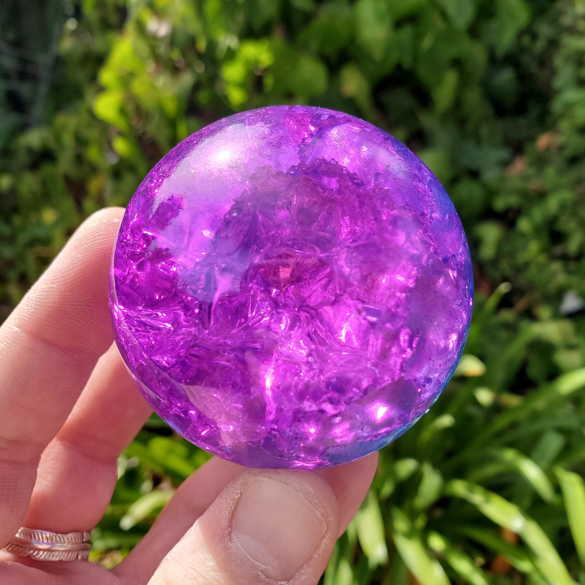 Pink & Blue Crackle Sphere - Light Reflecting One of a Kind Crystal Ball - 2.3" Colored Glass Ball Home Decor Glass Statement Piece