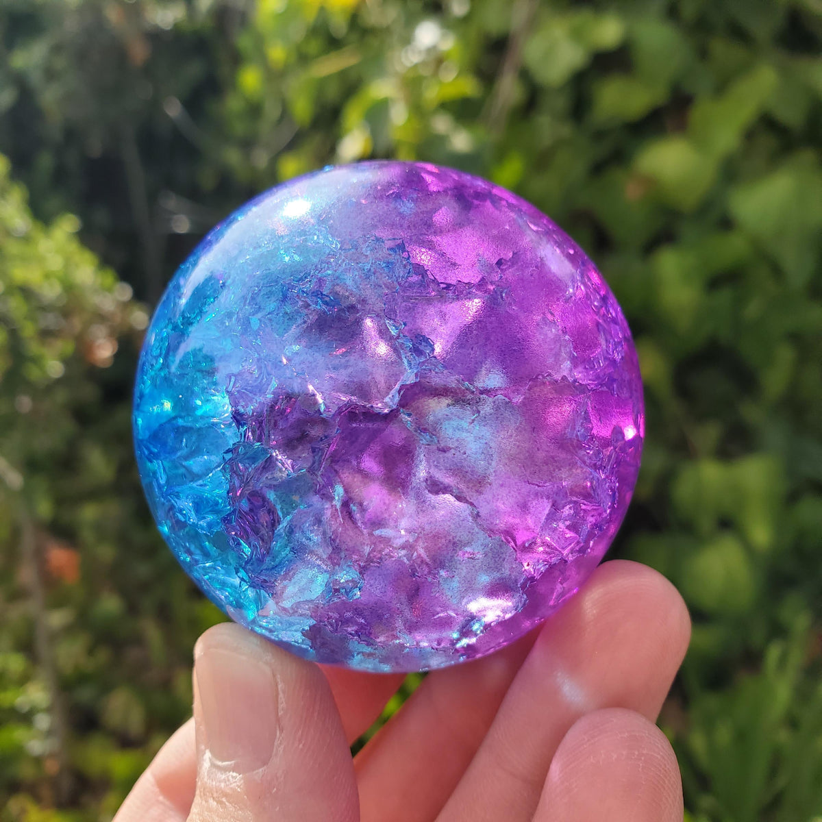 Pink & Blue Crackle Sphere - Light Reflecting One of a Kind Crystal Ball - 2.3" Colored Glass Ball Home Decor Glass Statement Piece