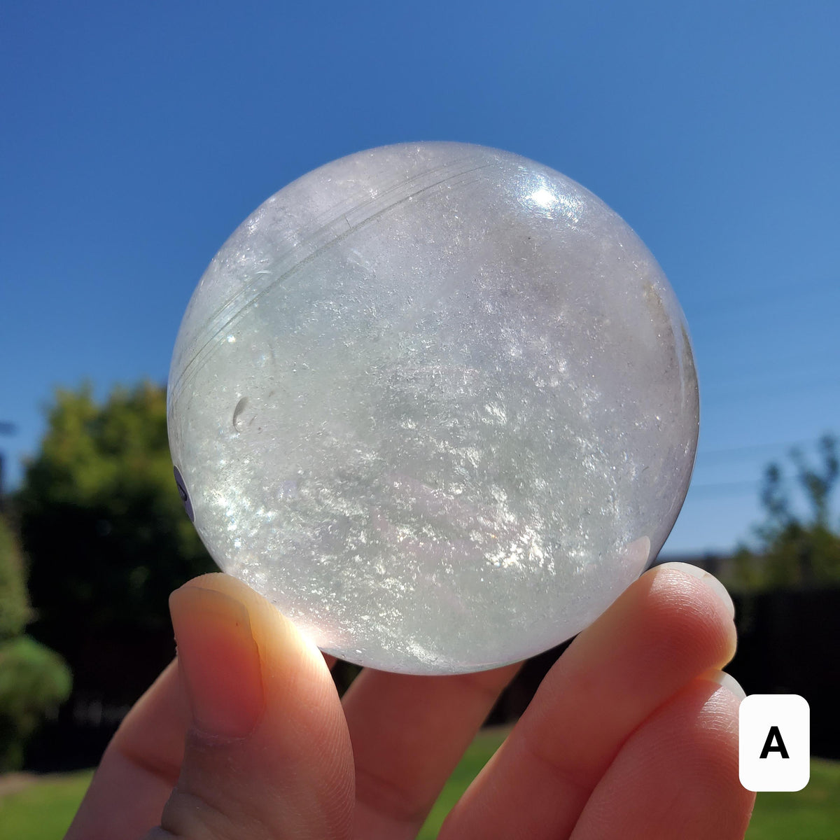 Aura Quartz Sphere - Counteracts Negative Energy, Magnifies Positive Energy, Cleanses Aura - Angel Quartz Crystal Ball Healing Gemstone